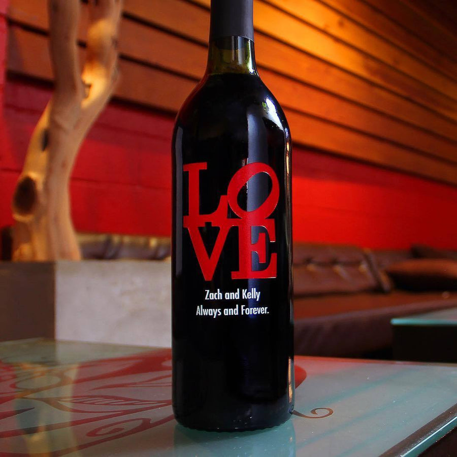 Personalized Red Wine Bottle Gift- Love Square