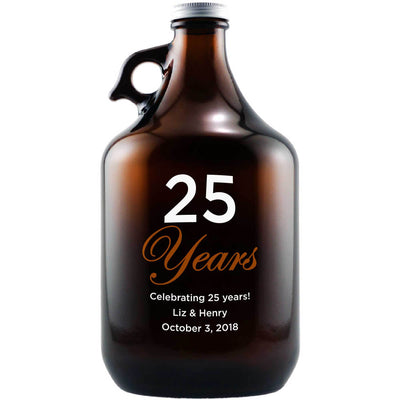 25 Years etched custom beer growler anniversary gift by Etching Expressions