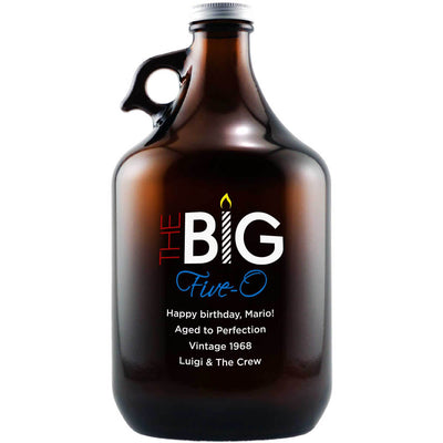 The Big Five-O custom 50th birthday gift beer growler by Etching Expressions