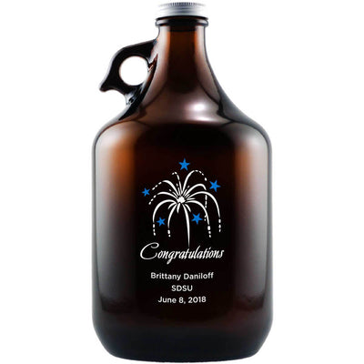 Congratulations Fireworks design custom etched growler by Etching Expressions