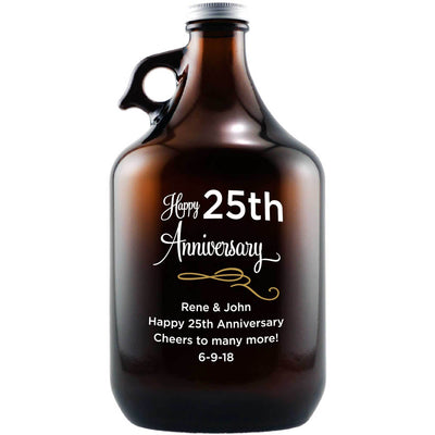 Happy 25th Anniversary engraved personalized beer growler gift by Etching Expressions