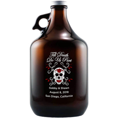 Til Death Do Us Part macabre skull wedding gift personalized beer growler by Etching Expressions