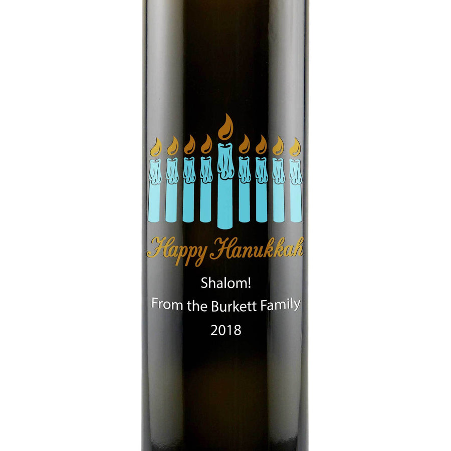 Hanukkah Menorah custom olive oil bottle by Etching Expressions