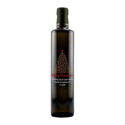 Merry Christmas starry Christmas Tree design on custom olive oil bottle Christmas gift by Etching Expressions