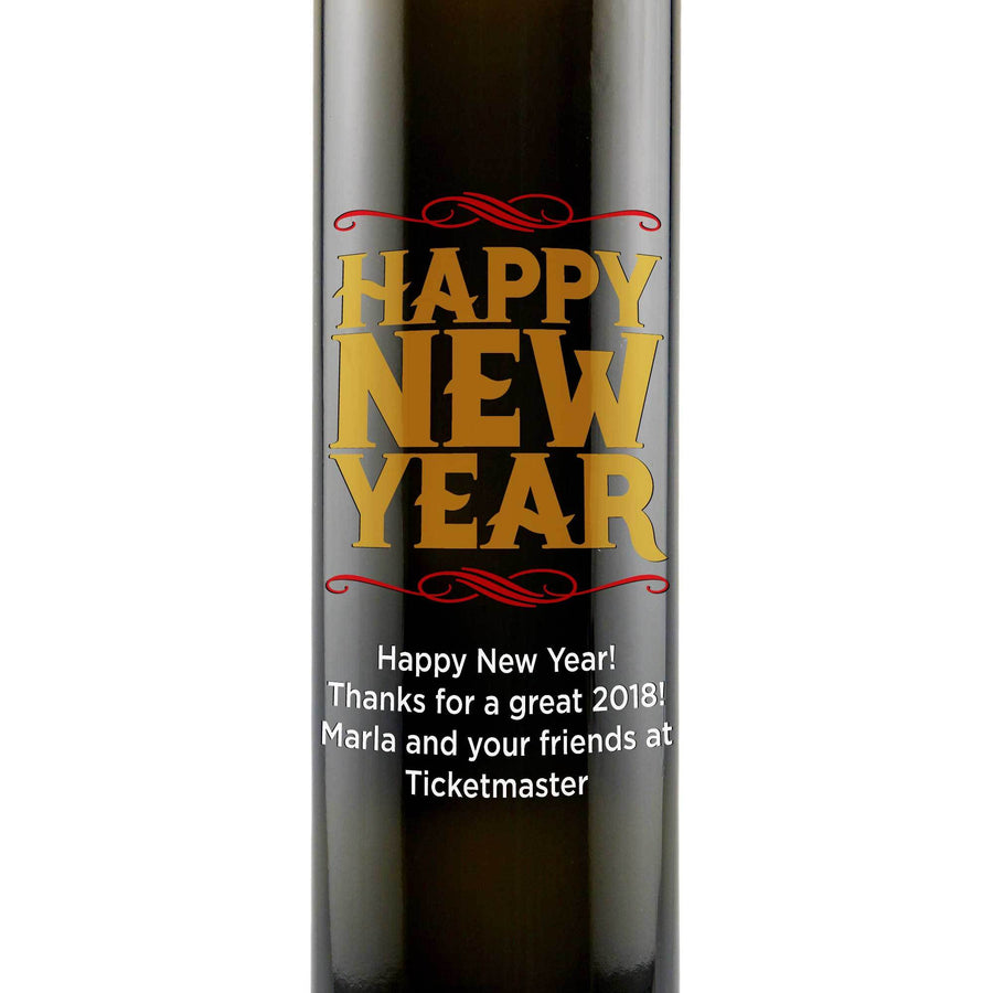 Happy New Year custom olive oil bottle by Etching Expressions