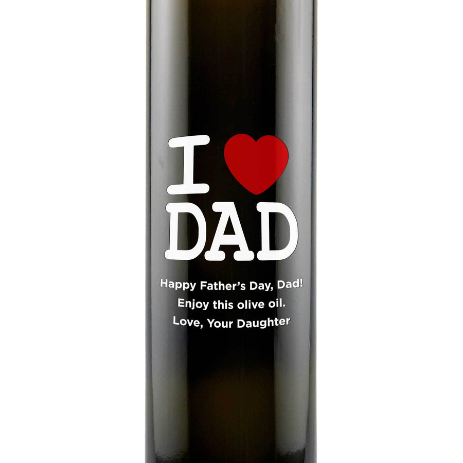 I Heart Dad custom etched olive oil bottle Fathers Day cooking gift by Etching Expressions