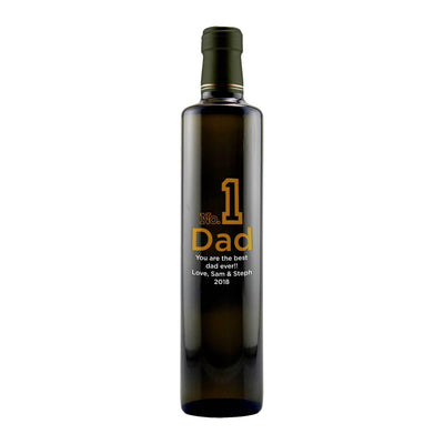 Number 1 Dad custom etched olive oil bottle for Father's Day gift by Etching Expressions