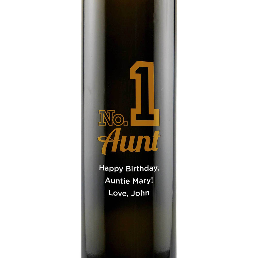 Number 1 design for family member etched on glass olive oil bottle by Etching Expressions