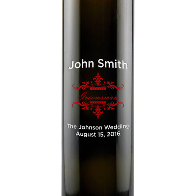 Groomsman traditional design custom olive oil bottle wedding party favor by Etching Expressions