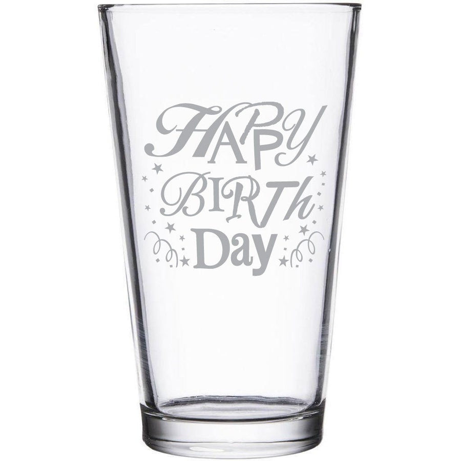 "Happy Birthday" fun font etched pint glass by Etching Expressions