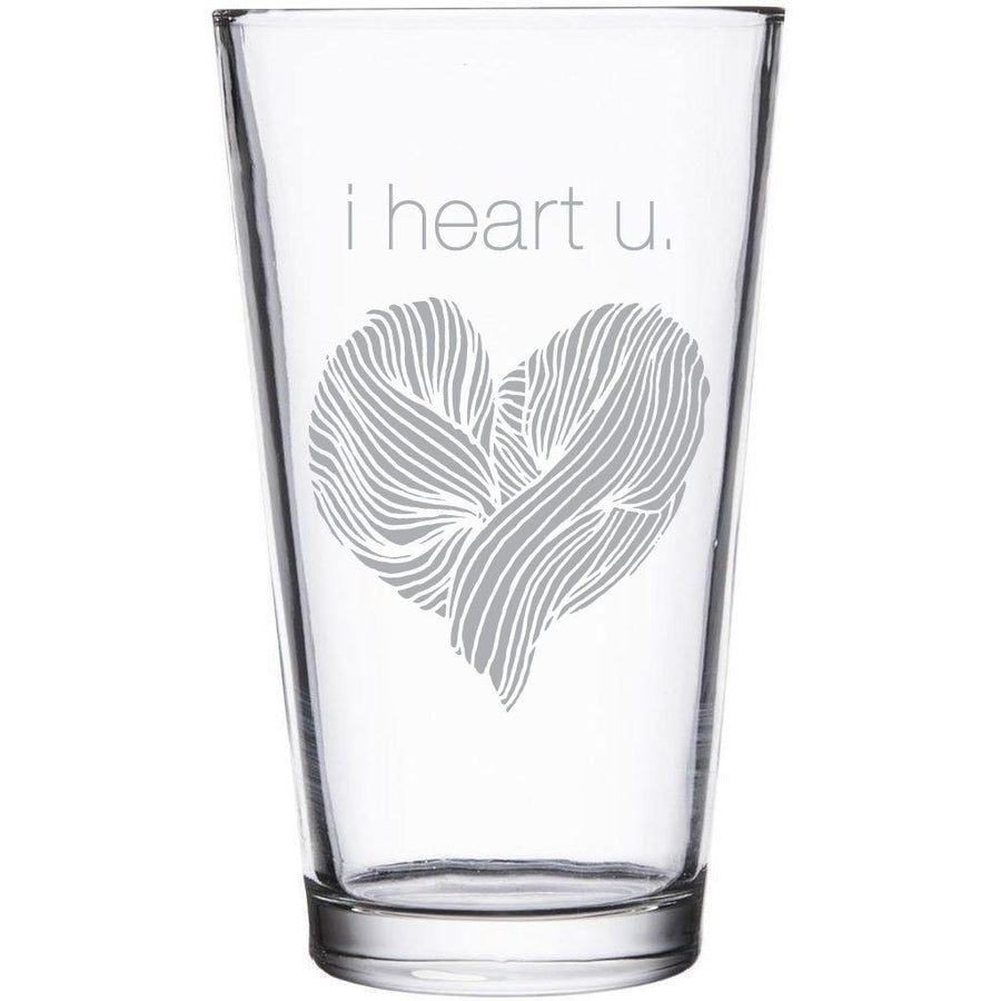 "i heart u." etched beer pint glass by Etching Expressions