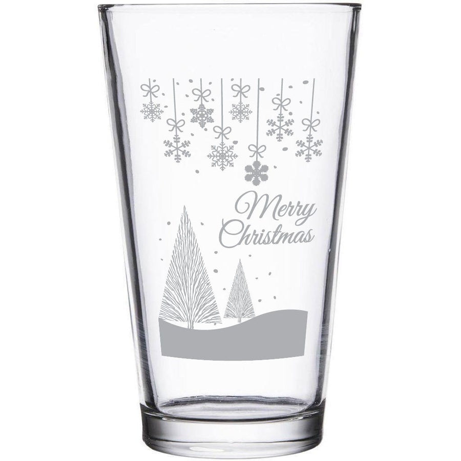 "Merry Christmas" snowy scene etched beer glass by Etching Expressions