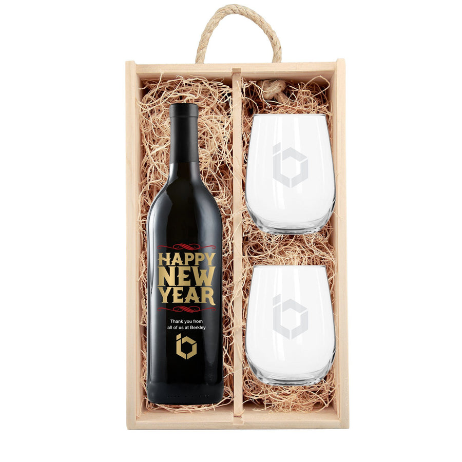 Happy new year custom red wine gift set with logo