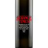 "Strange Times" parody design custom engraved olive oil bottle zoomed view by Etching Expressions