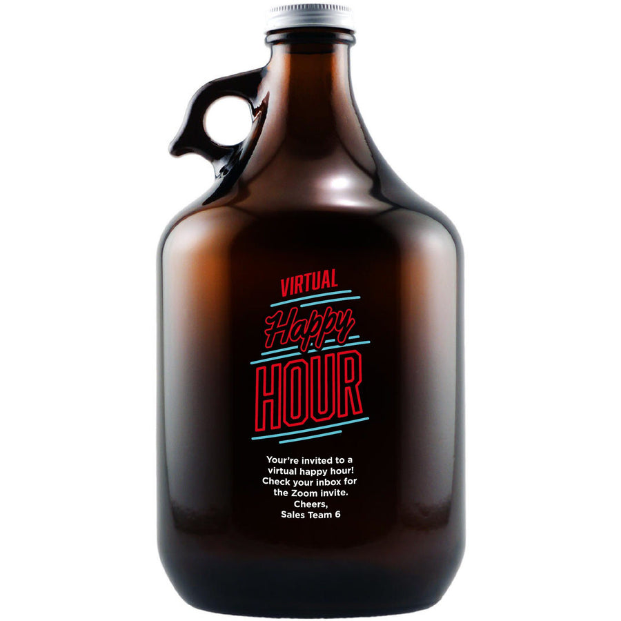 "Virtual Happy Hour" custom beer growler by Etching Expressions